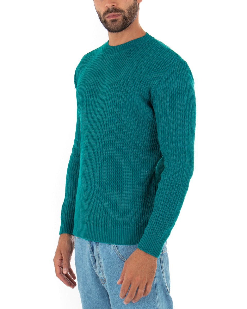 Maglioncino Uomo Girocollo Tinta Unita Petrolio Maglia Inglese Basic GIOSAL-M2371A
