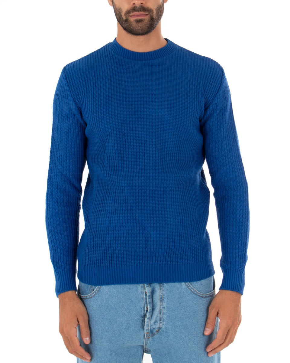 Maglioncino Uomo Girocollo Tinta Unita Blu Royal Maglia Inglese Basic GIOSAL-M2372A
