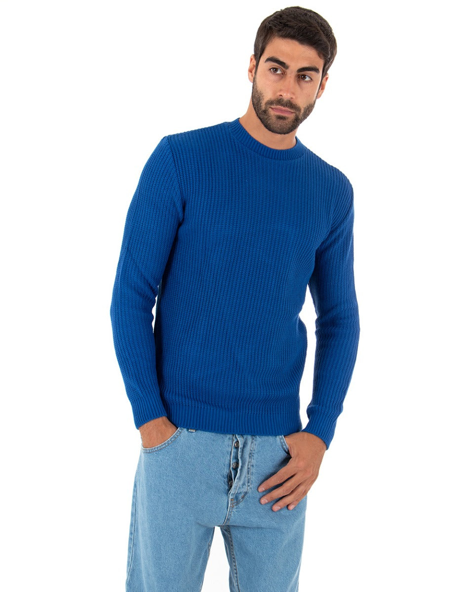 Maglioncino Uomo Girocollo Tinta Unita Blu Royal Maglia Inglese Basic GIOSAL-M2372A