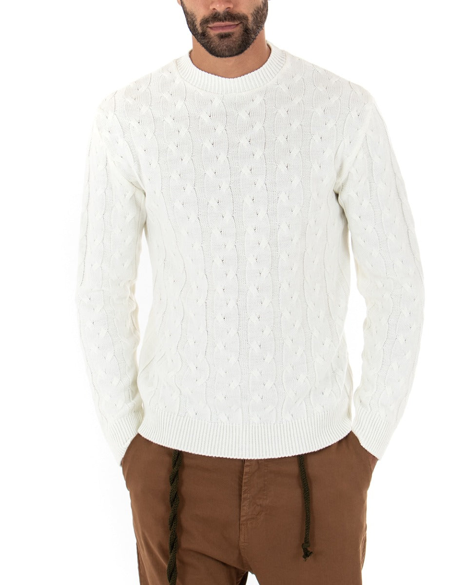 Maglioncino Uomo Girocollo Maglia Inglese Basic Trecce Panna GIOSAL-M2378A