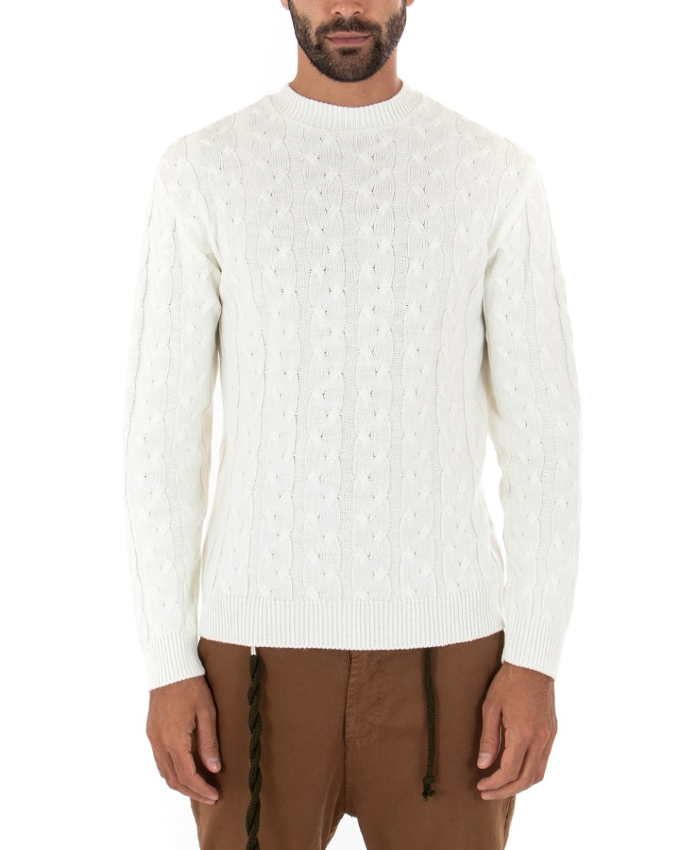 Maglioncino Uomo Girocollo Maglia Inglese Basic Trecce Panna GIOSAL-M2378A