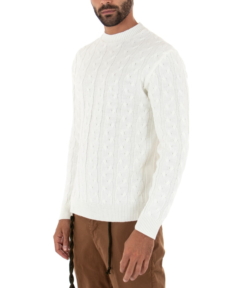 Maglioncino Uomo Girocollo Maglia Inglese Basic Trecce Panna GIOSAL-M2378A