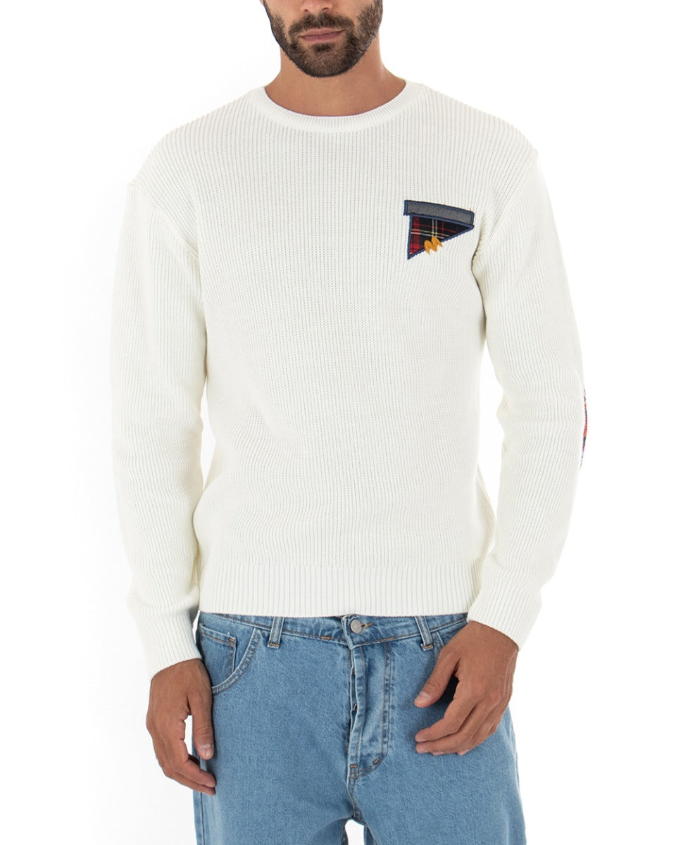 Maglioncino Uomo Girocollo Maglia Basic Taschino Bianco GIOSAL-M2400A