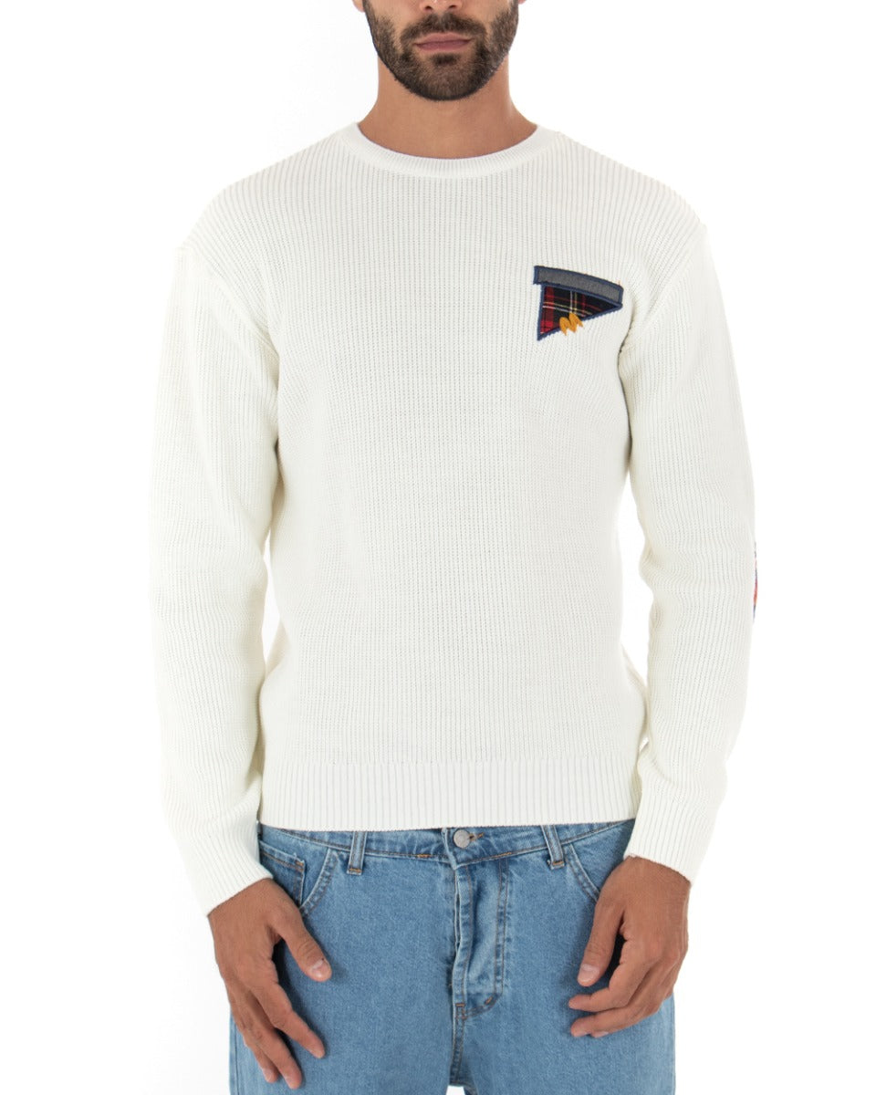 Maglioncino Uomo Girocollo Maglia Basic Taschino Bianco GIOSAL-M2400A