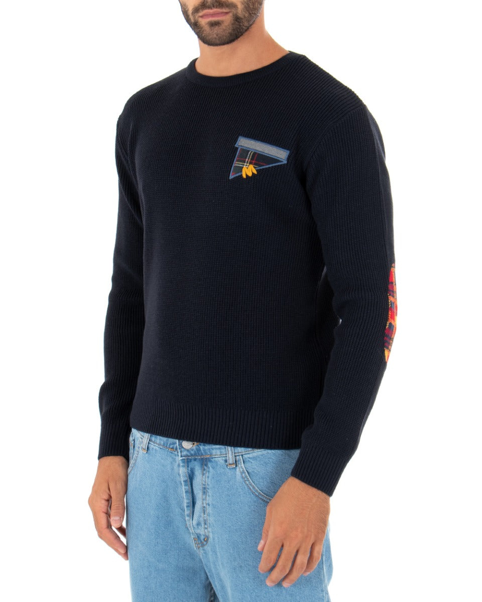 Maglioncino Uomo Girocollo Maglia Basic Taschino Blu GIOSAL-M2401A