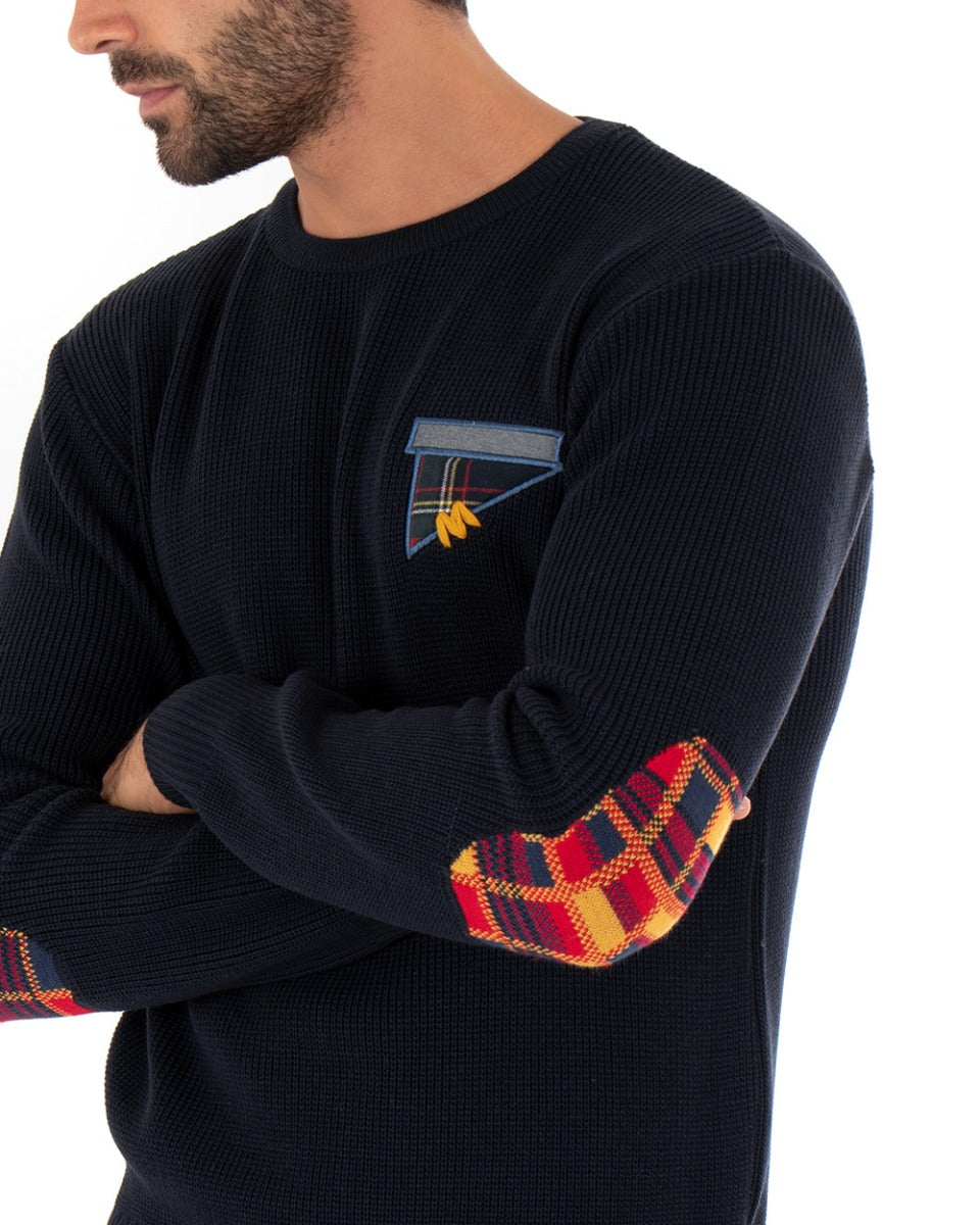 Maglioncino Uomo Girocollo Maglia Basic Taschino Blu GIOSAL-M2401A