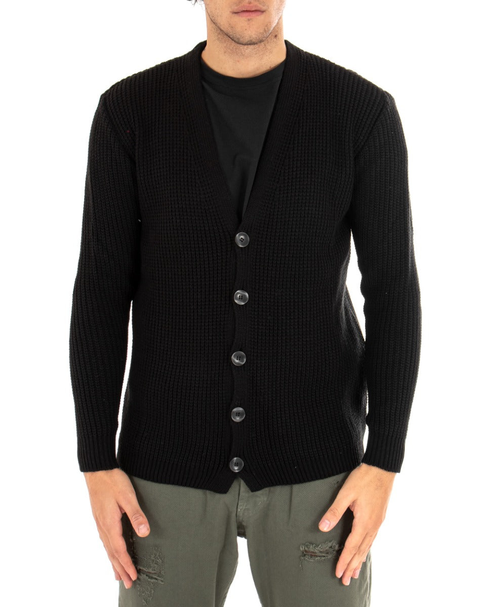 Cardigan Uomo Giacca Con Bottoni Maglioncino Scollo V Maglia Inglese Nero GIOSAL-M2410A
