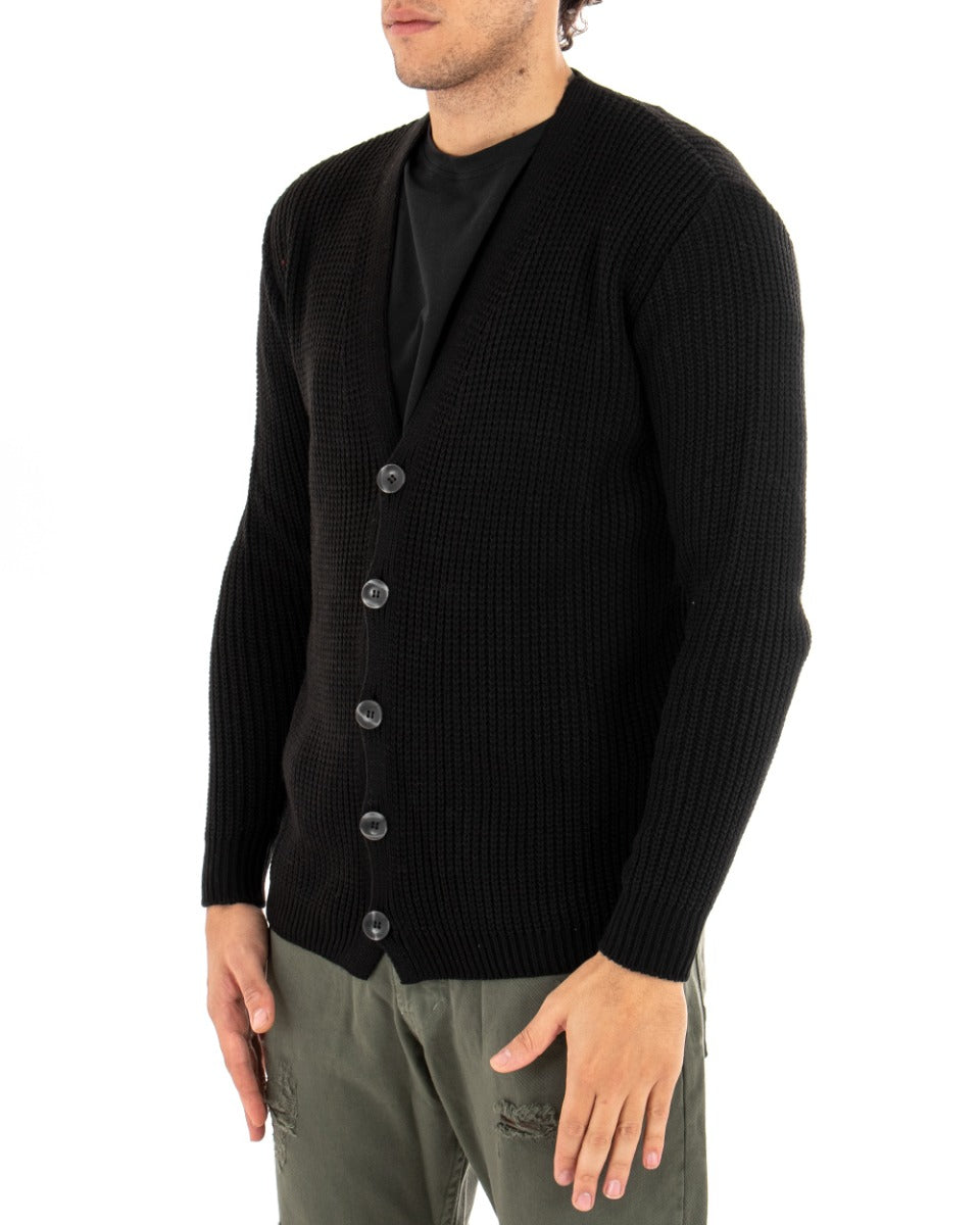 Cardigan Uomo Giacca Con Bottoni Maglioncino Scollo V Maglia Inglese Nero GIOSAL-M2410A