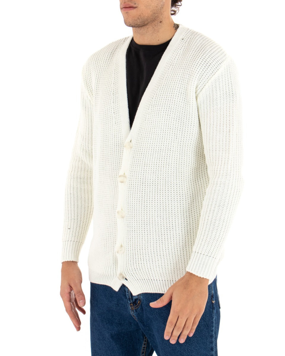 Cardigan Uomo Giacca Con Bottoni Maglioncino Scollo V Maglia Inglese Panna GIOSAL-M2411A