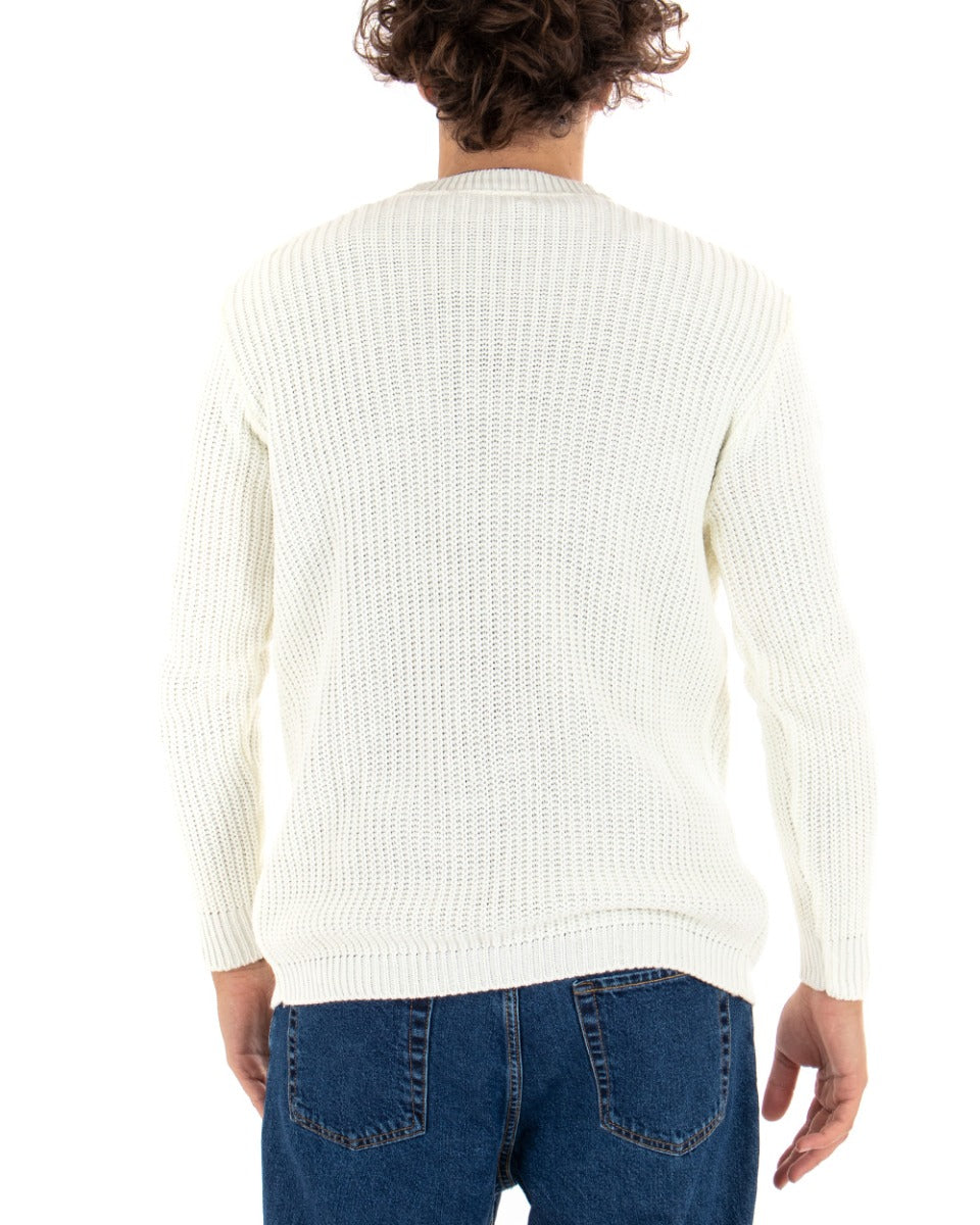 Cardigan Uomo Giacca Con Bottoni Maglioncino Scollo V Maglia Inglese Panna GIOSAL-M2411A