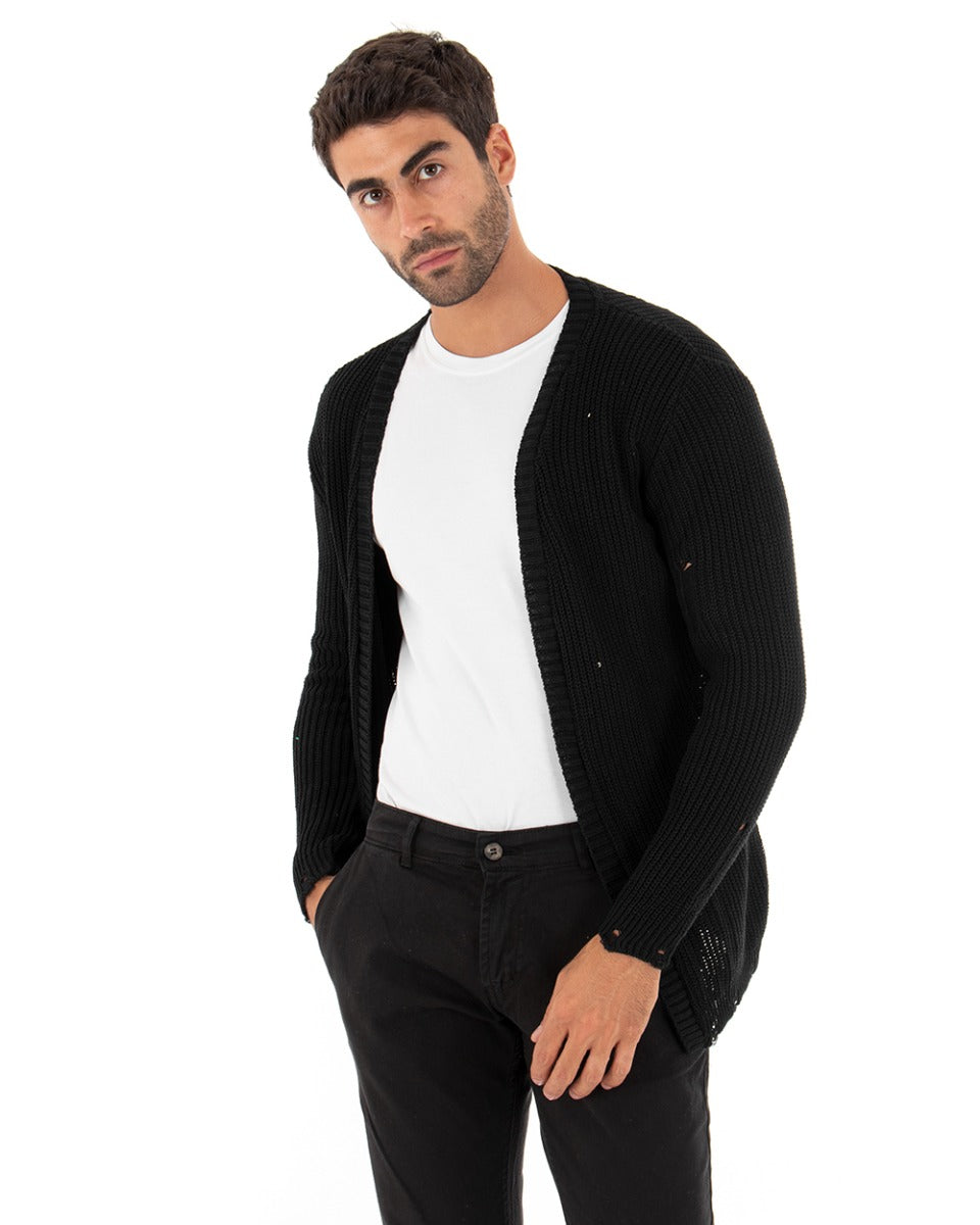 Cardigan Uomo Kimono Maglia Maglioncino Con Rotture Nero GIOSAL-M2427A
