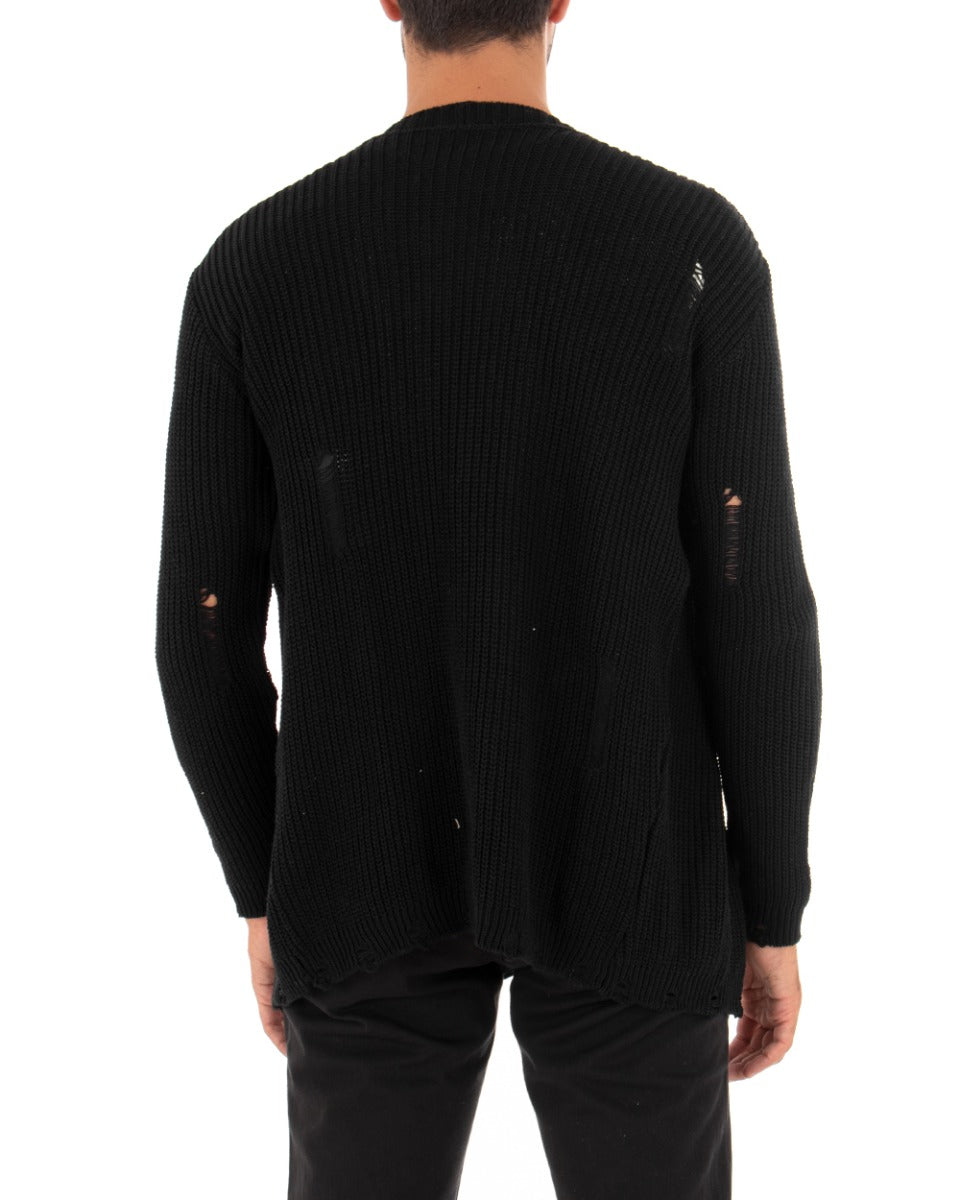 Cardigan Uomo Kimono Maglia Maglioncino Con Rotture Nero GIOSAL-M2427A