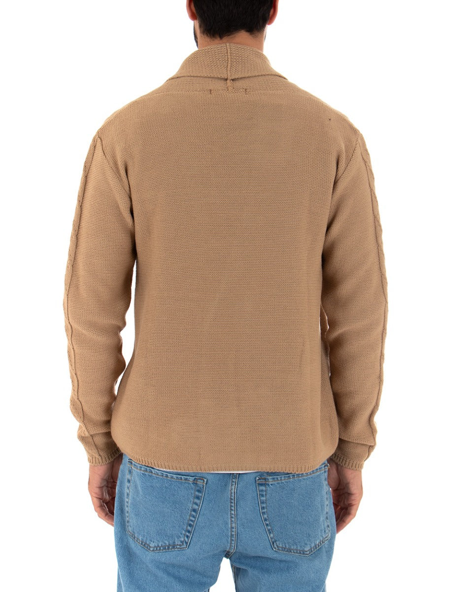 Cardigan Uomo Scollo V Maglioncino Doppiopetto Maglia Giacca Con Bottoni Camel GIOSAL-M2432A