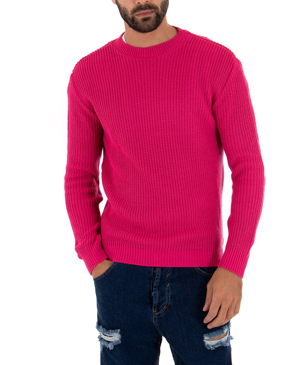 Maglioncino Uomo Girocollo Maglia Inglese Basic Fucsia Fluo Pullover GIOSAL-M2435A