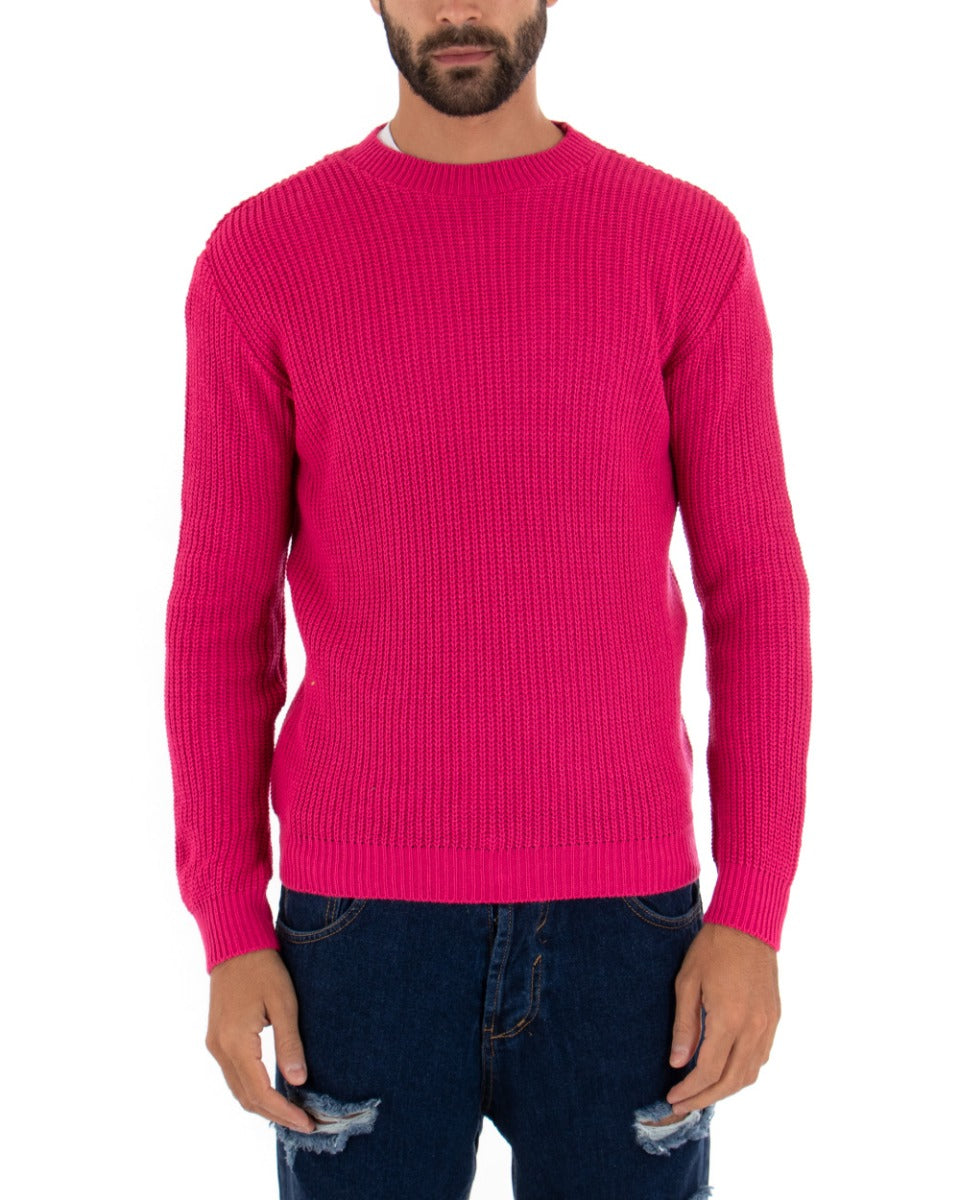 Maglioncino Uomo Girocollo Maglia Inglese Basic Fucsia Fluo Pullover GIOSAL-M2435A