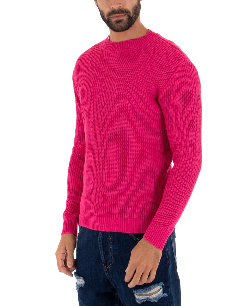 Maglioncino Uomo Girocollo Maglia Inglese Basic Fucsia Fluo Pullover GIOSAL-M2435A
