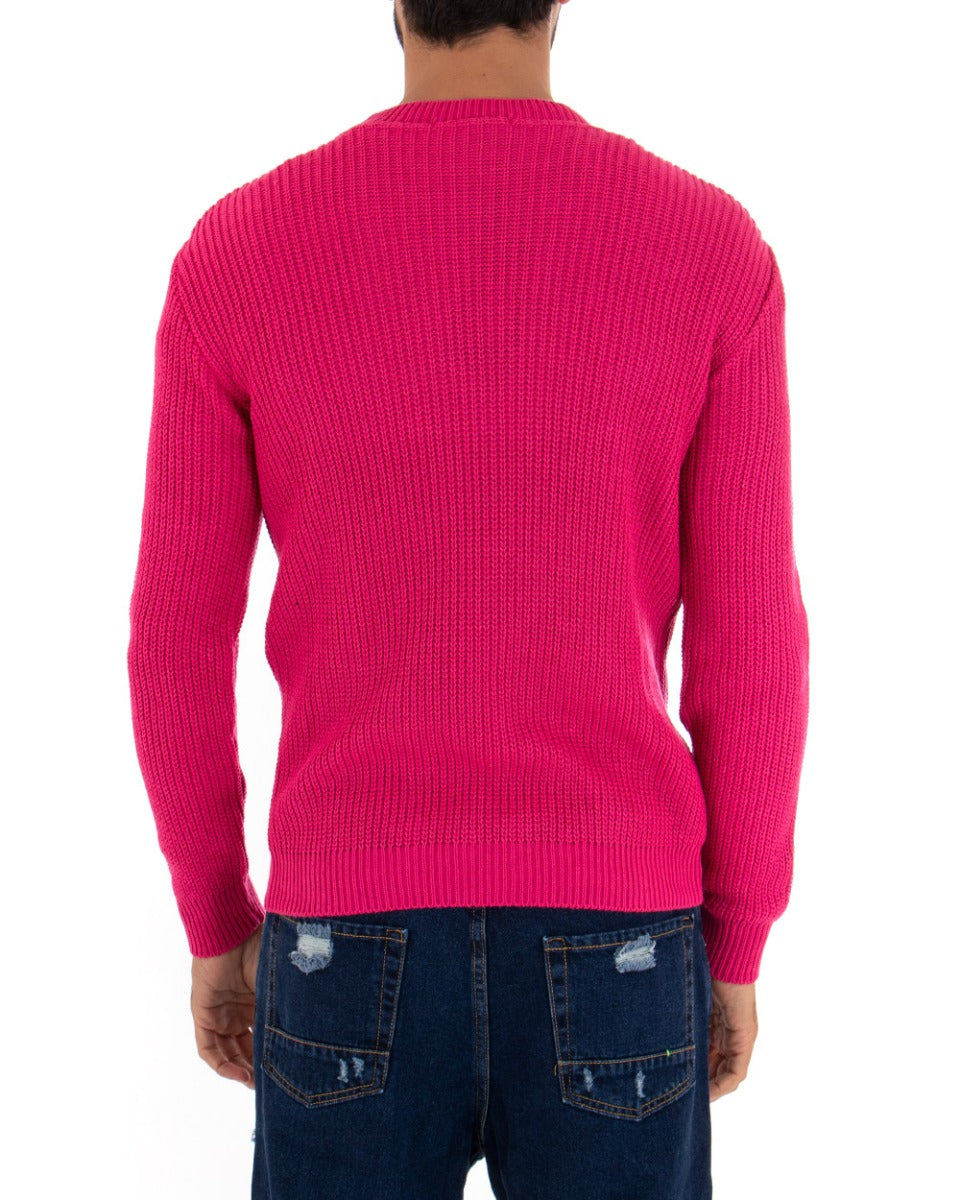 Maglioncino Uomo Girocollo Maglia Inglese Basic Fucsia Fluo Pullover GIOSAL-M2435A