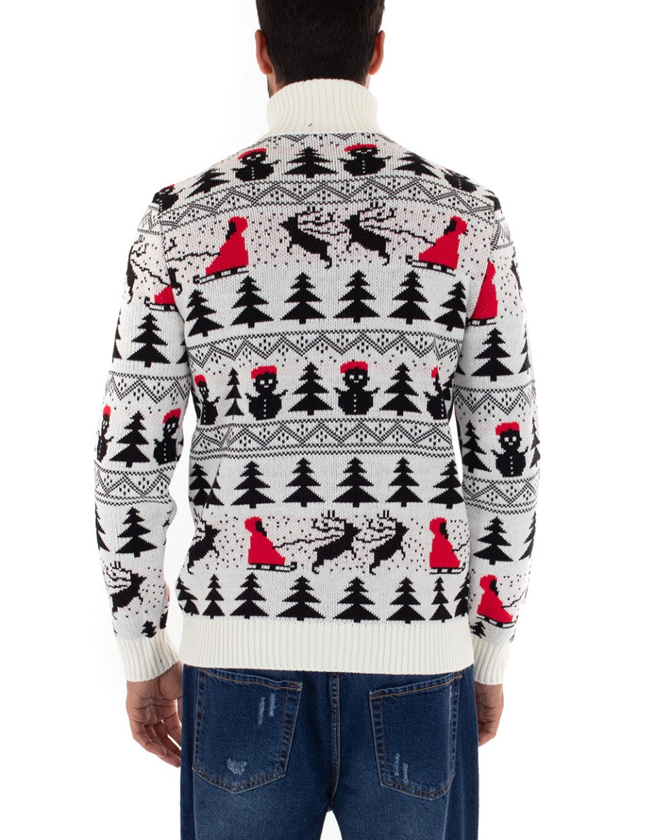 Maglioncino Uomo Collo Alto Maglia Natalizia Dolcevita Bianco Pullover GIOSAL-M2446A