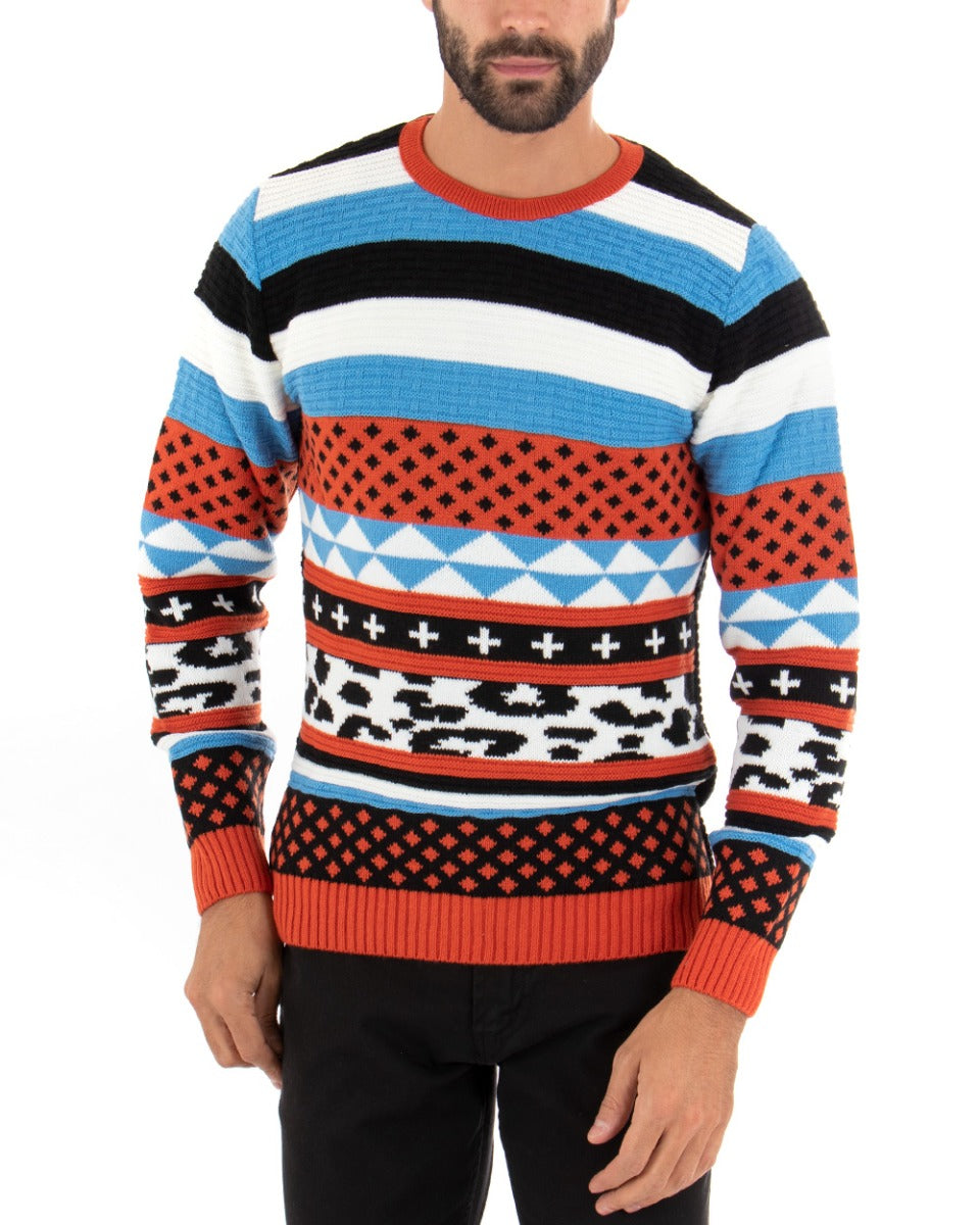Maglioncino Uomo Girocollo Maglia Multicolore Rigata Pullover GIOSAL-M2450A
