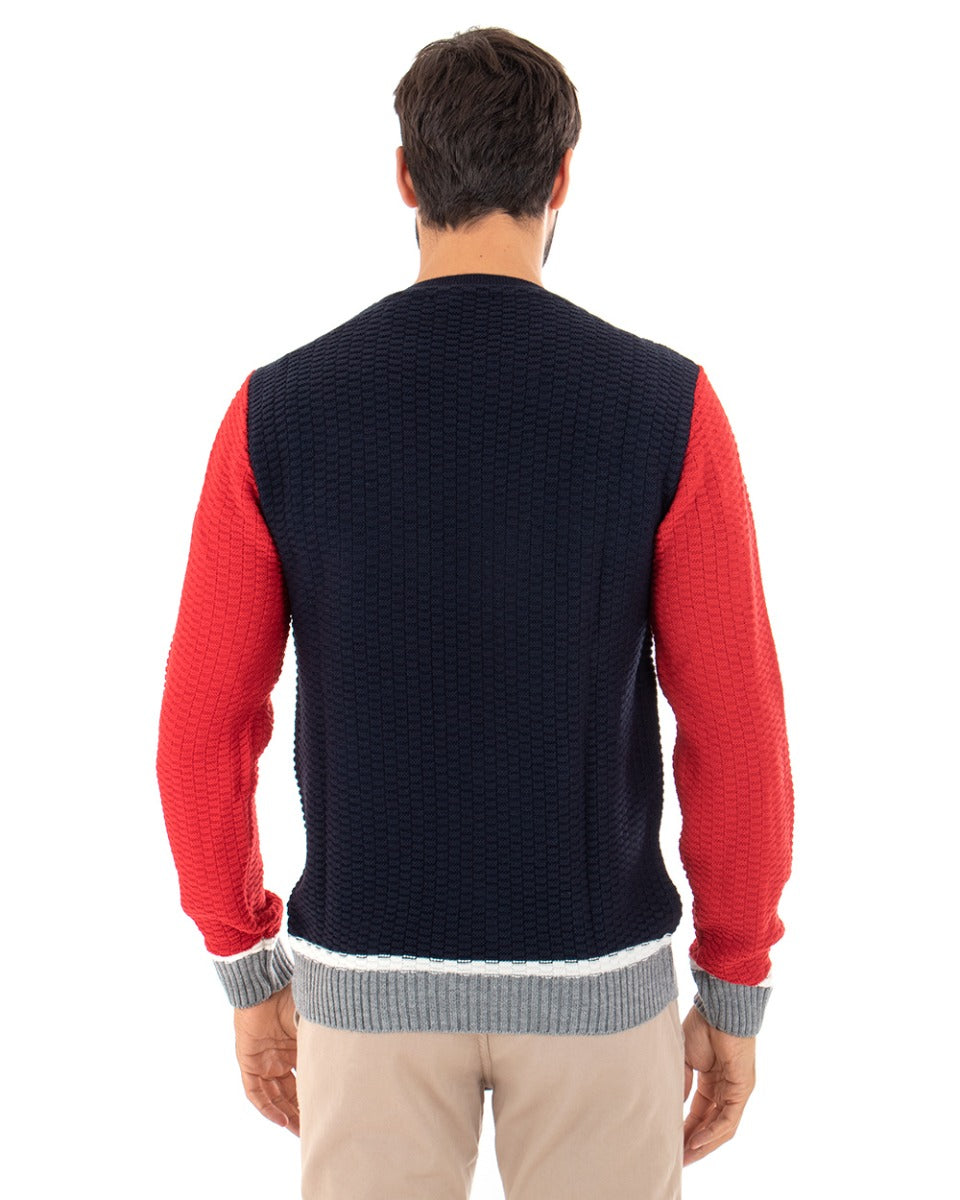 Maglioncino Uomo Maglia Girocollo Bicolore Blu Rosso Maglione Intrecciato GIOSAL-M2456A