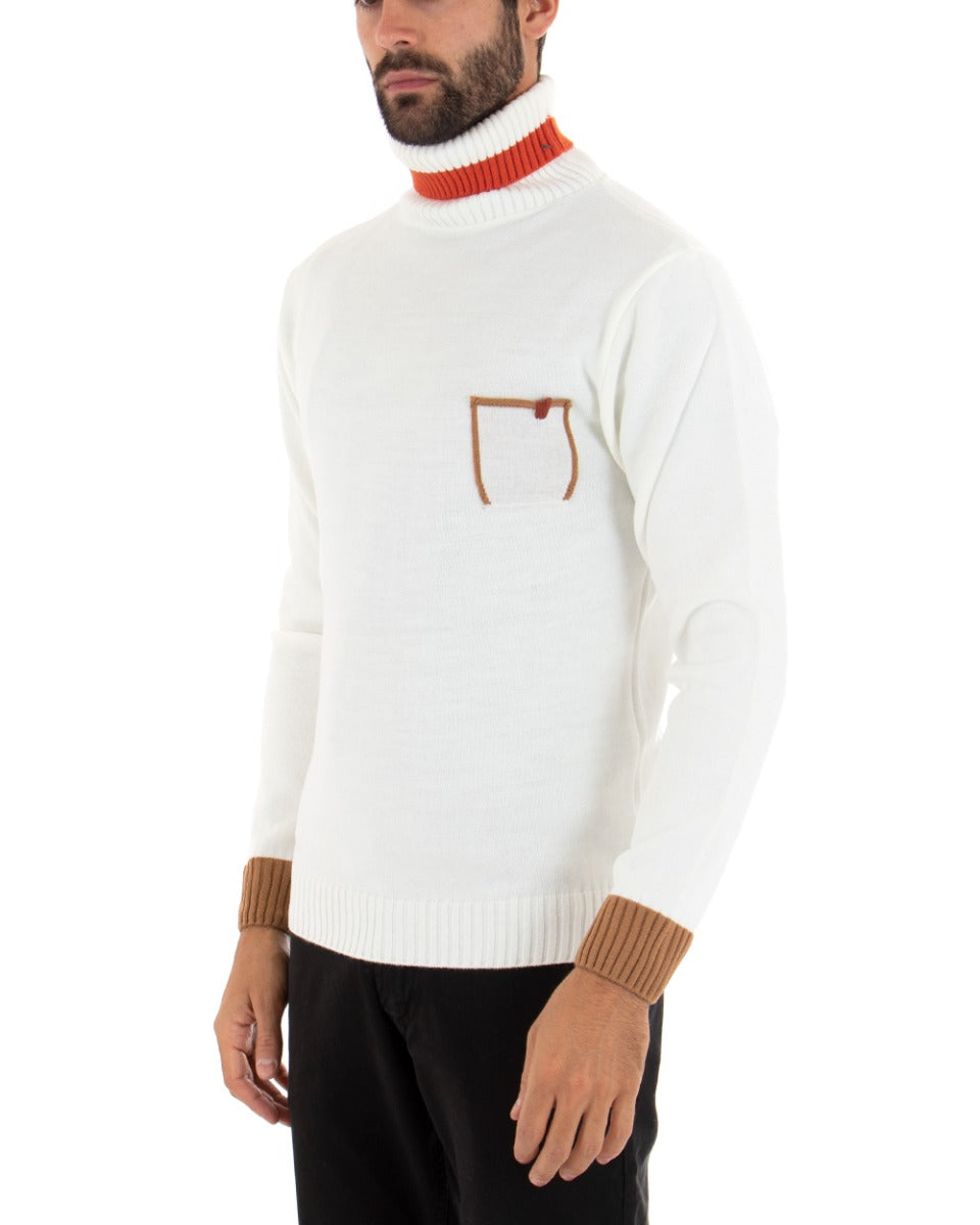 Maglioncino Uomo Collo Alto Bianco Maglia Basic Dolcevita GIOSAL-M2457A