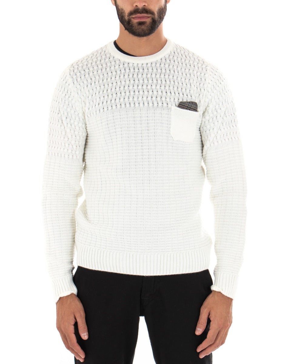 Maglioncino Uomo Girocollo Bianco Maglia Basic Con Pochette GIOSAL-M2462A