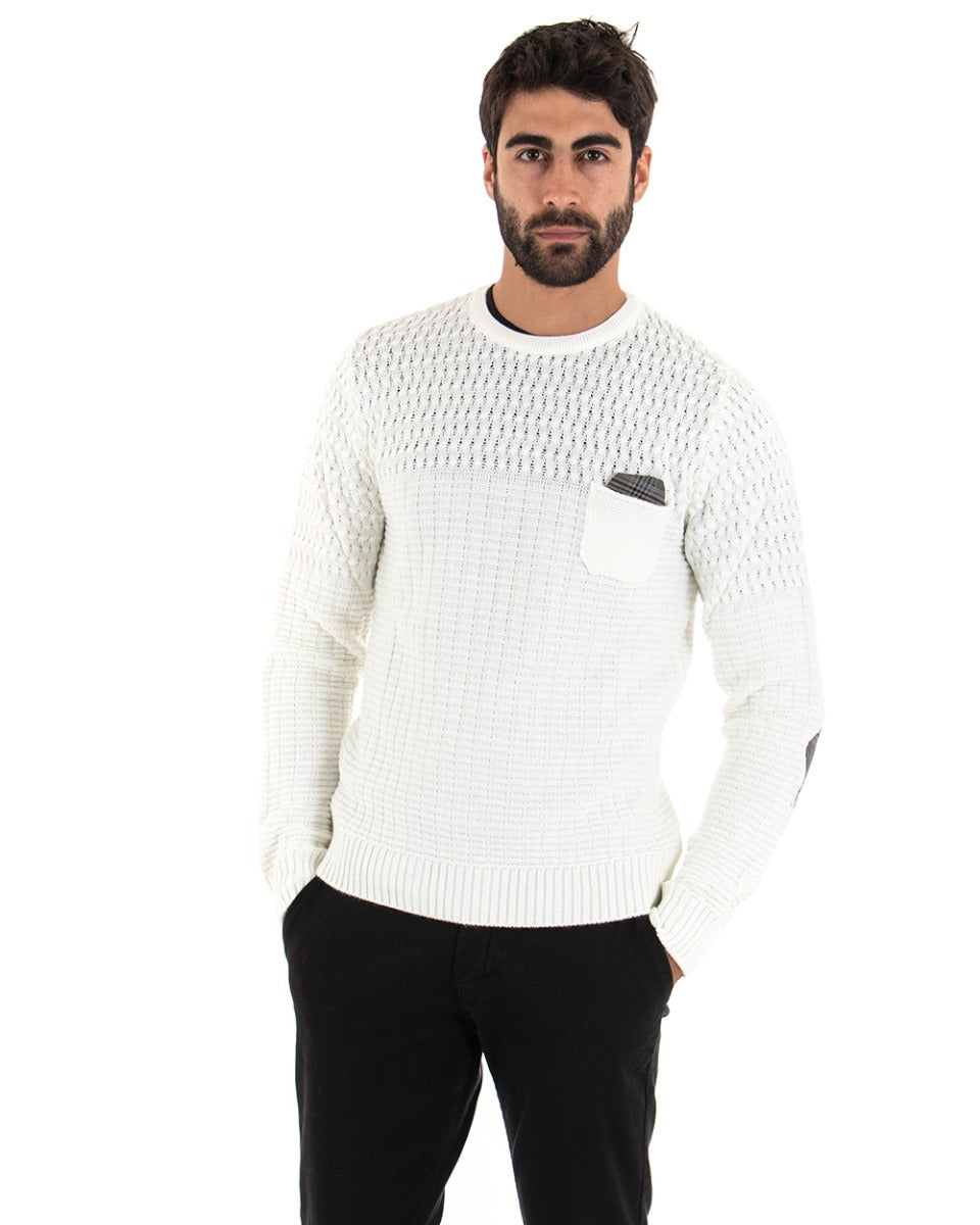 Maglioncino Uomo Girocollo Bianco Maglia Basic Con Pochette GIOSAL-M2462A