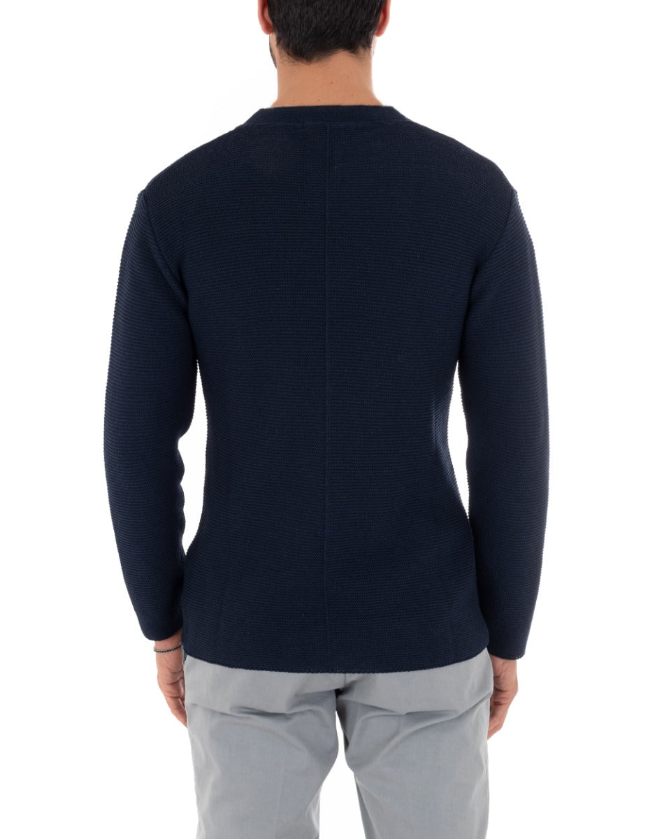 Cardigan Uomo Collo Coreano Maglioncino Monopetto Maglia Giacca Con Bottoni Blu GIOSAL-M2478A