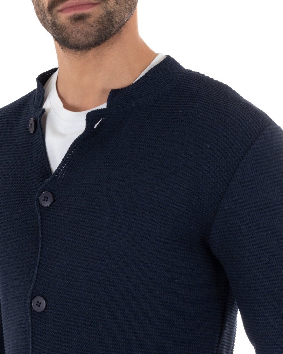Cardigan Uomo Collo Coreano Maglioncino Monopetto Maglia Giacca Con Bottoni Blu GIOSAL-M2478A