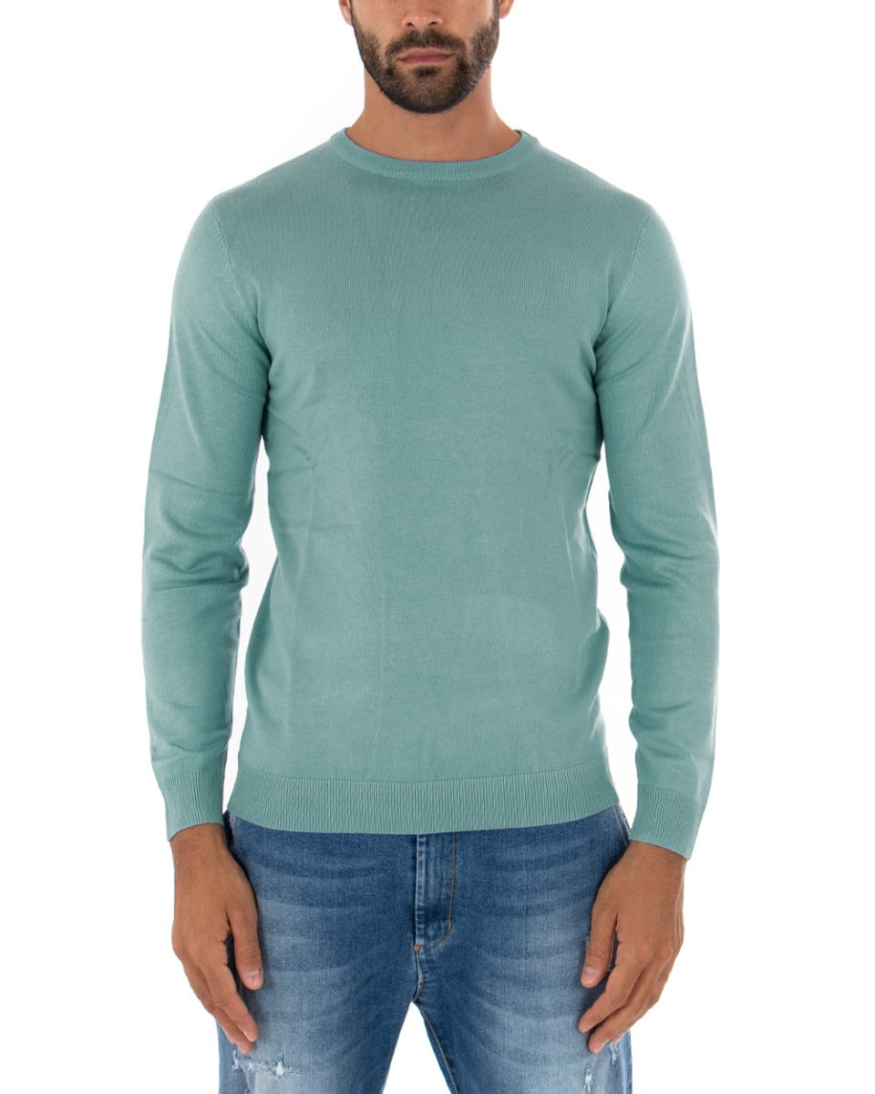 Maglioncino Uomo Maglia Girocollo Rasata Morbida Basic Casual Tinta Unita Petrolio GIOSAL-M2494A
