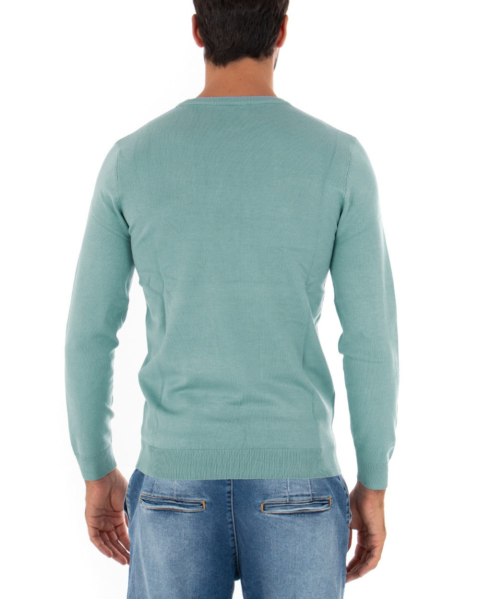 Maglioncino Uomo Maglia Girocollo Rasata Morbida Basic Casual Tinta Unita Petrolio GIOSAL-M2494A