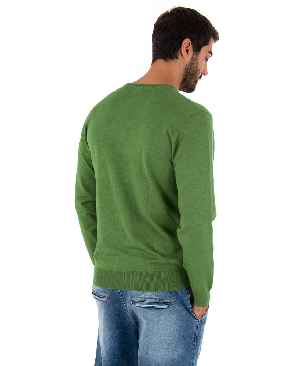 Maglioncino Uomo Casual Maglia Girocollo Tinta Unita Basic Verde Oliva GIOSAL-M2495A