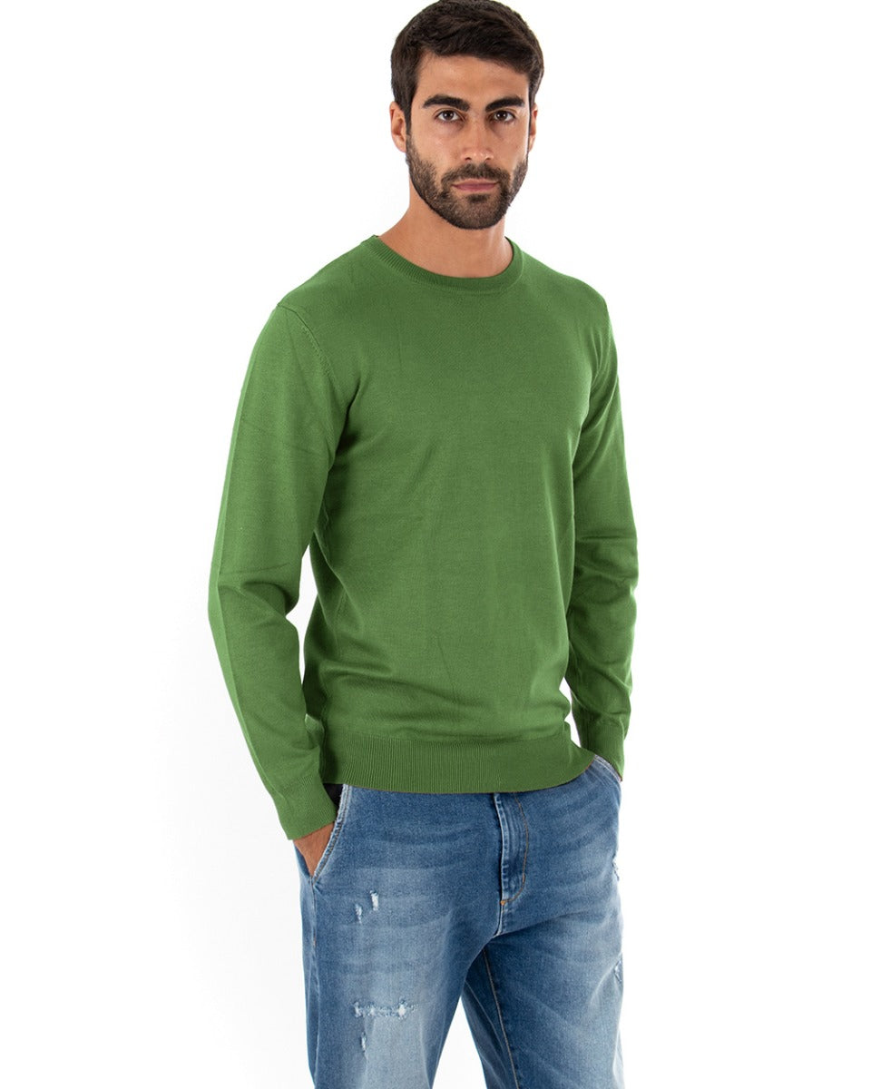 Maglioncino Uomo Casual Maglia Girocollo Tinta Unita Basic Verde Oliva GIOSAL-M2495A