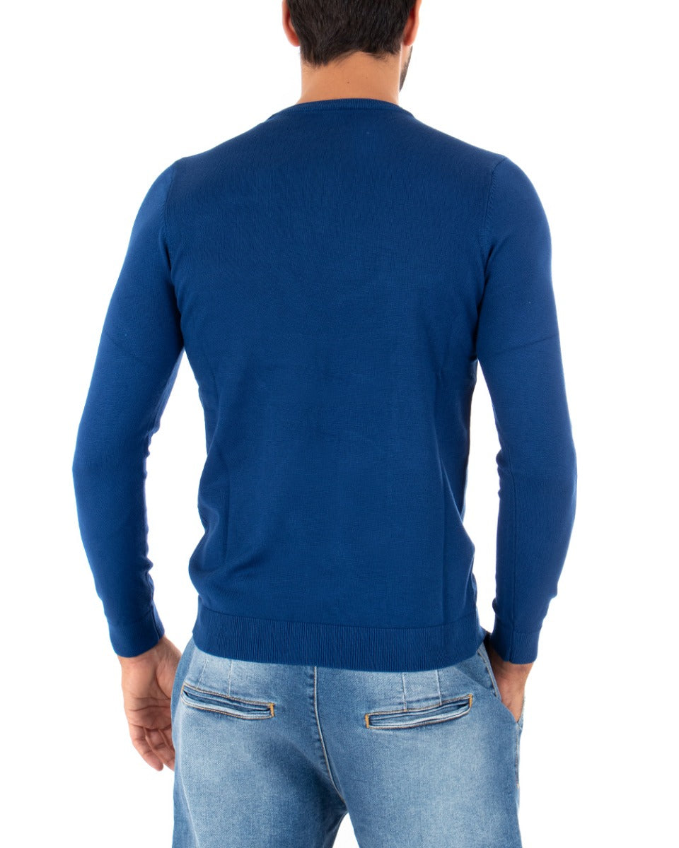 Maglioncino Uomo Casual Maglia Girocollo Tinta Unita Basic Blu Royal GIOSAL-M2502A