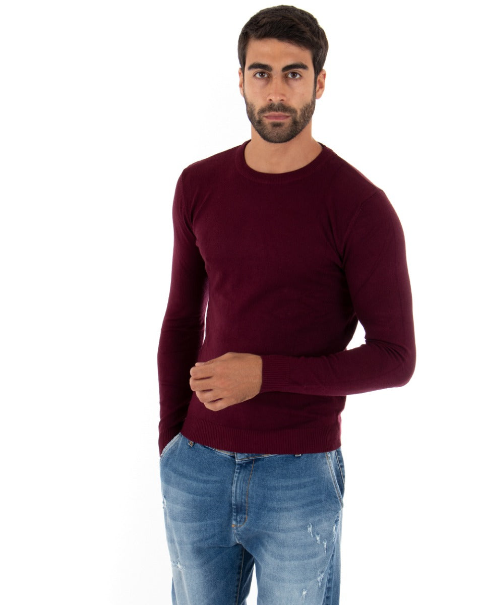 Maglioncino Uomo Casual Maglia Girocollo Tinta Unita Basic Prugna GIOSAL-M2504A