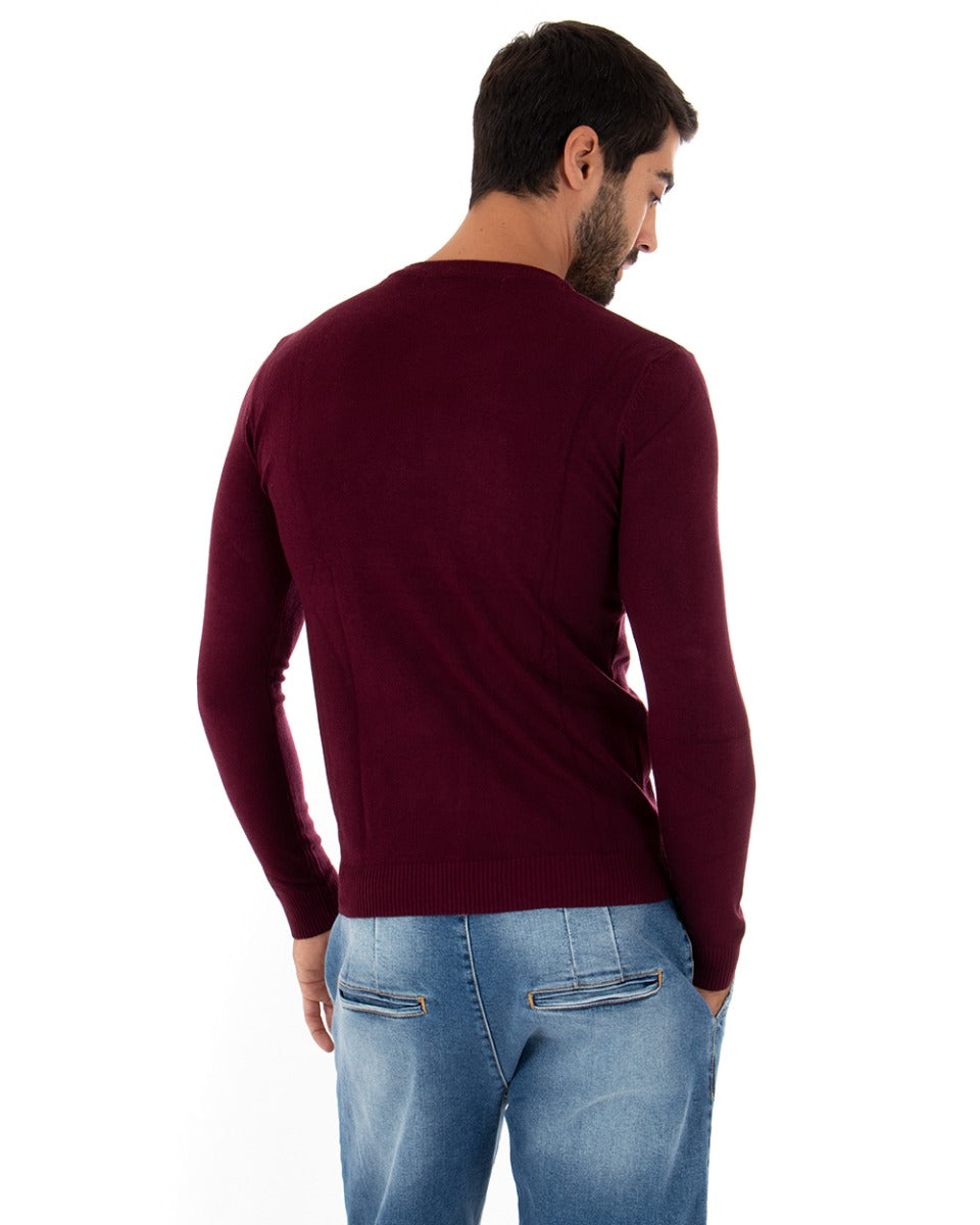 Maglioncino Uomo Casual Maglia Girocollo Tinta Unita Basic Prugna GIOSAL-M2504A