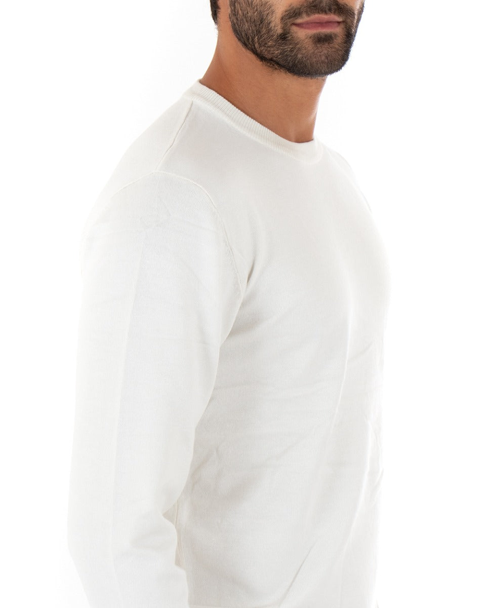 Maglioncino Uomo Casual Maglia Girocollo Tinta Unita Basic Bianco GIOSAL-M2506A