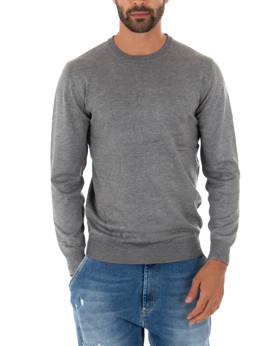 Maglioncino Uomo Casual Maglia Girocollo Tinta Unita Basic Grigio Chiaro GIOSAL-M2507A