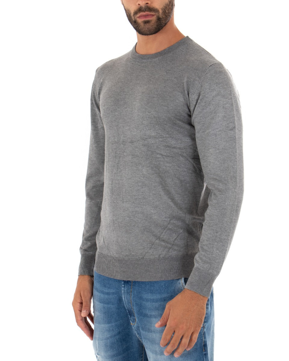 Maglioncino Uomo Casual Maglia Girocollo Tinta Unita Basic Grigio Chiaro GIOSAL-M2507A