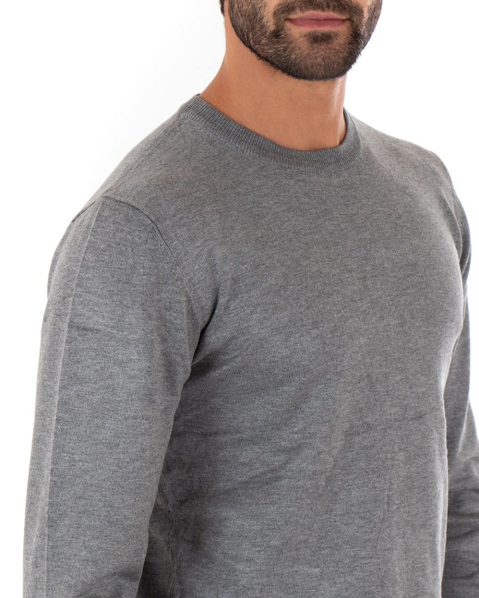 Maglioncino Uomo Casual Maglia Girocollo Tinta Unita Basic Grigio Chiaro GIOSAL-M2507A