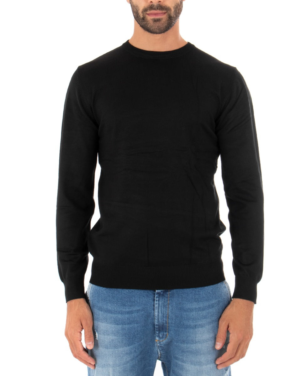 Maglioncino Uomo Casual Maglia Girocollo Tinta Unita Basic Nero GIOSAL-M2508A