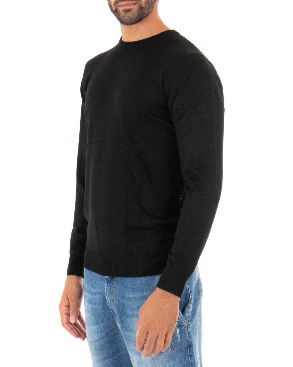 Maglioncino Uomo Casual Maglia Girocollo Tinta Unita Basic Nero GIOSAL-M2508A