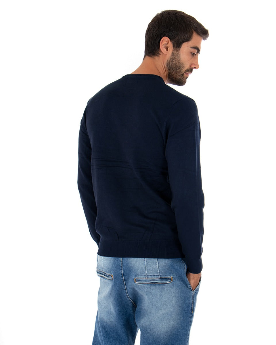 Maglioncino Uomo Casual Maglia Girocollo Tinta Unita Basic Blu GIOSAL-M2509A