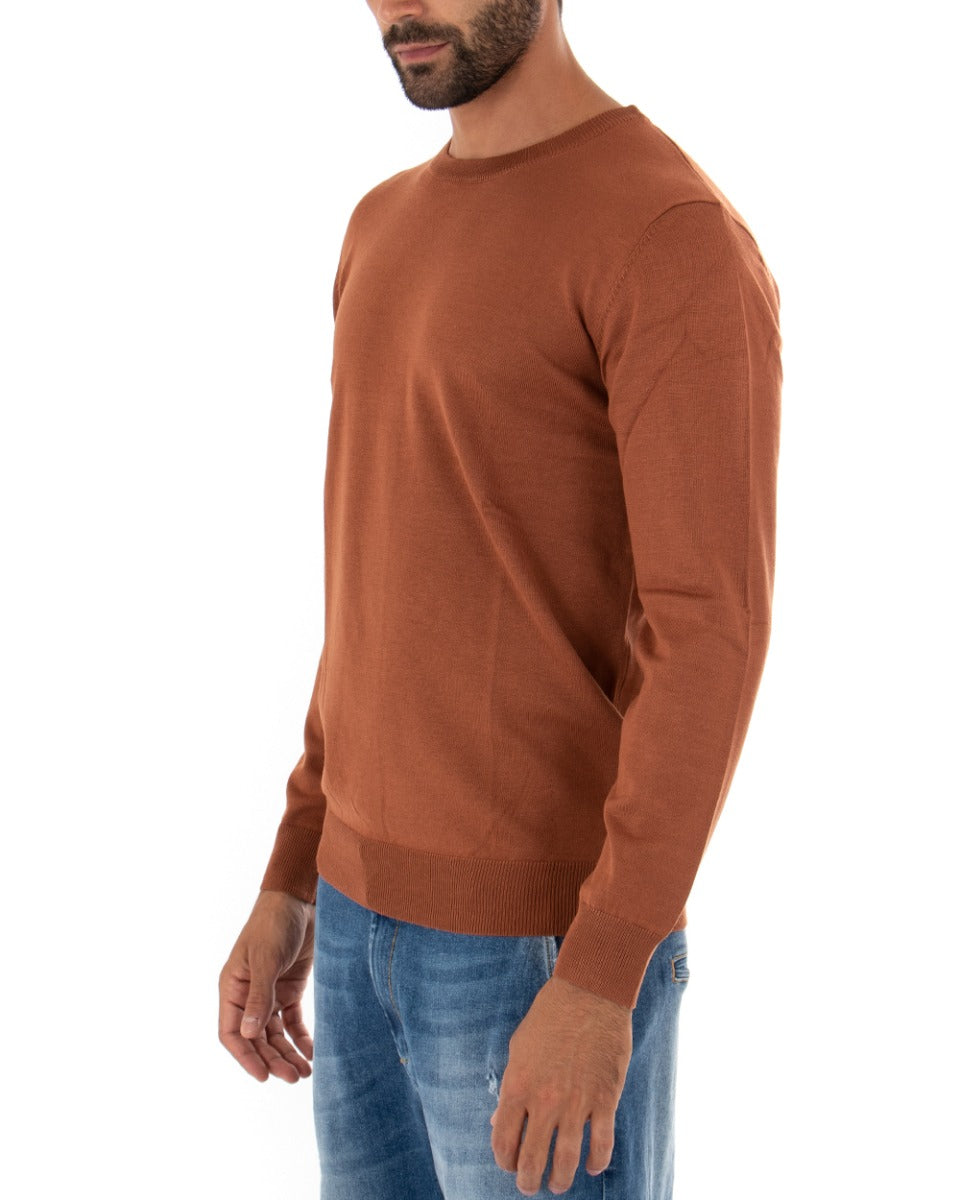 Maglioncino Uomo Casual Girocollo Tinta Unita Maglia Manica Lunga Ruggine GIOSAL-M2529A