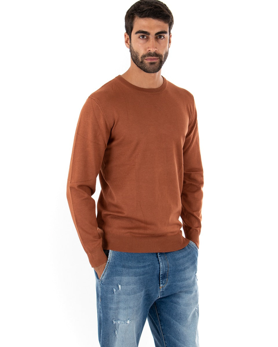 Maglioncino Uomo Casual Girocollo Tinta Unita Maglia Manica Lunga Ruggine GIOSAL-M2529A