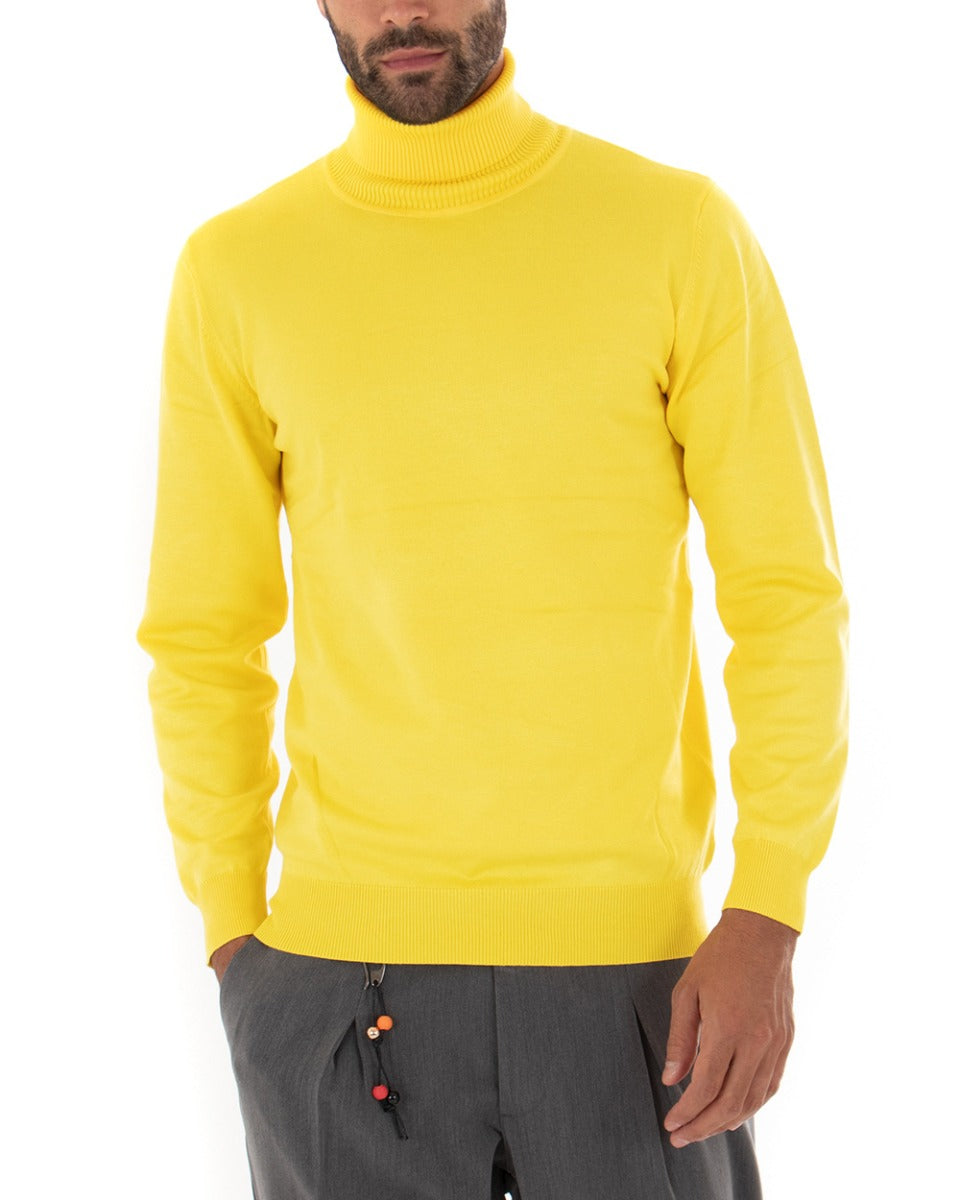 Maglioncino Uomo Maglia Maniche Lunghe Collo Alto Elastico Tinta Unita Giallo GIOSAL-M2544A