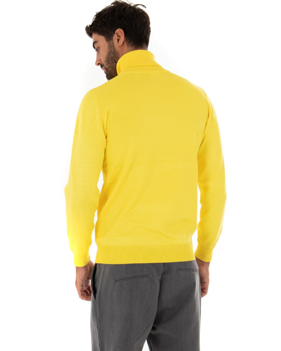 Maglioncino Uomo Maglia Maniche Lunghe Collo Alto Elastico Tinta Unita Giallo GIOSAL-M2544A