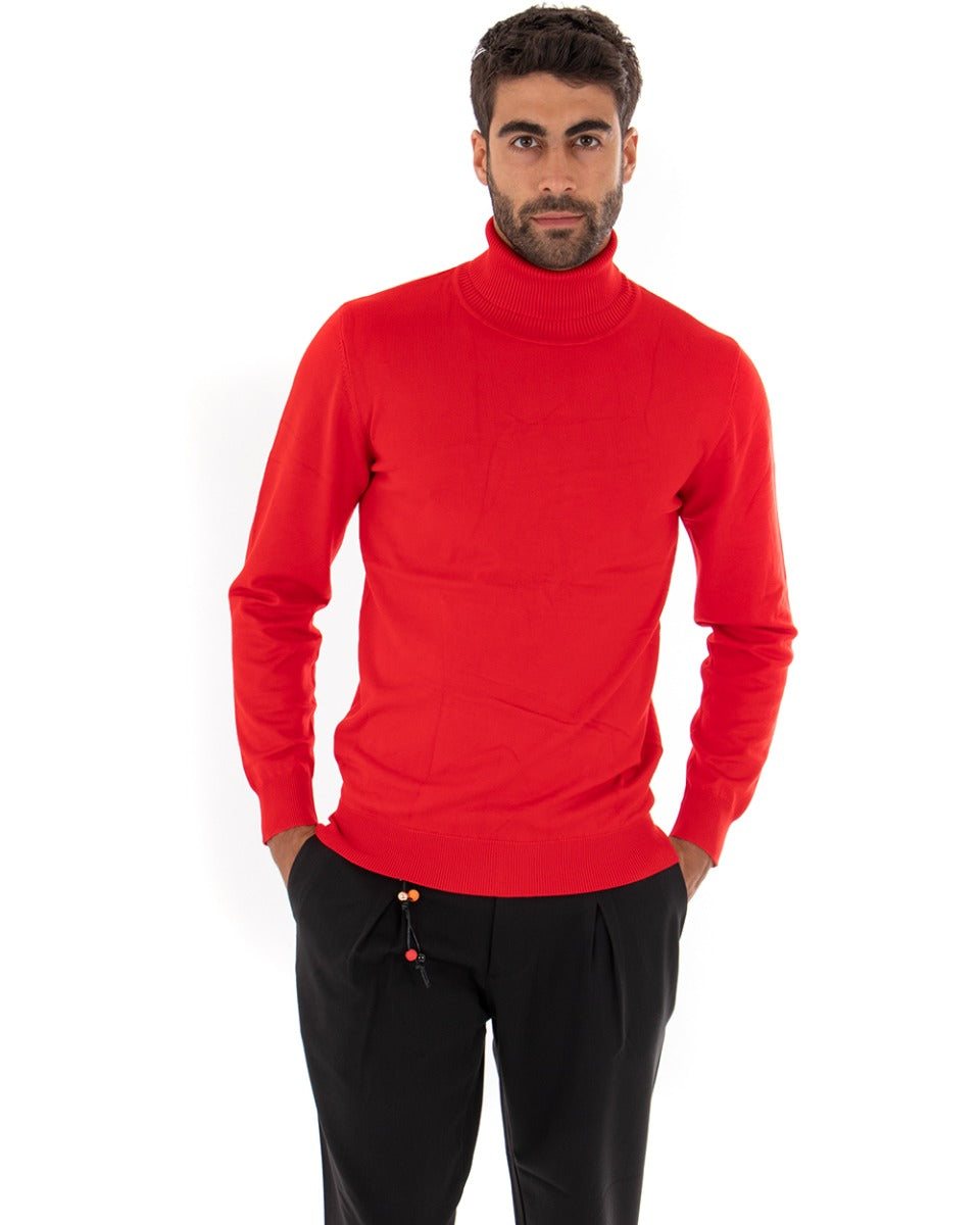 Maglioncino Uomo Maglia Maniche Lunghe Collo Alto Elastico Tinta Unita Rosso GIOSAL-M2546A