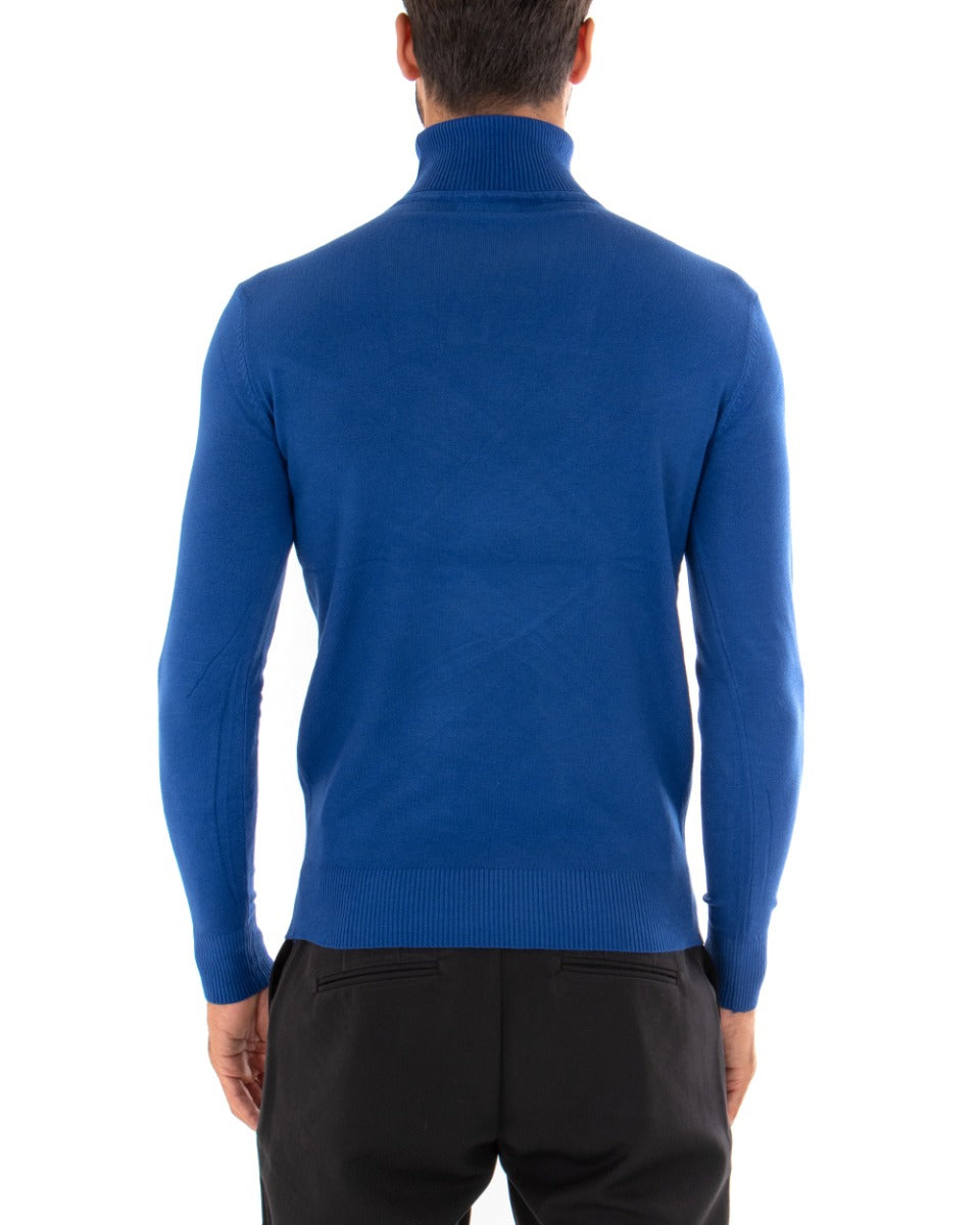 Maglioncino Uomo Maglia Maniche Lunghe Collo Alto Elastico Tinta Unita Blu Royal GIOSAL-M2547A