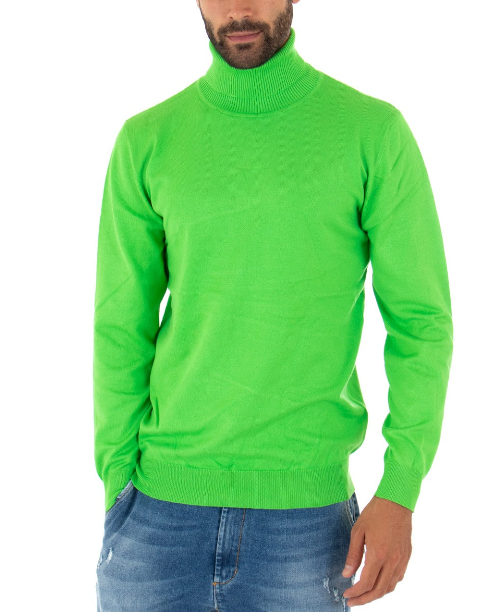 Maglioncino Uomo Collo Alto Maglia Rasata Morbida Dolcevita Sottogiacca Basic Tinta Unita Verde Acido GIOSAL-M2552A